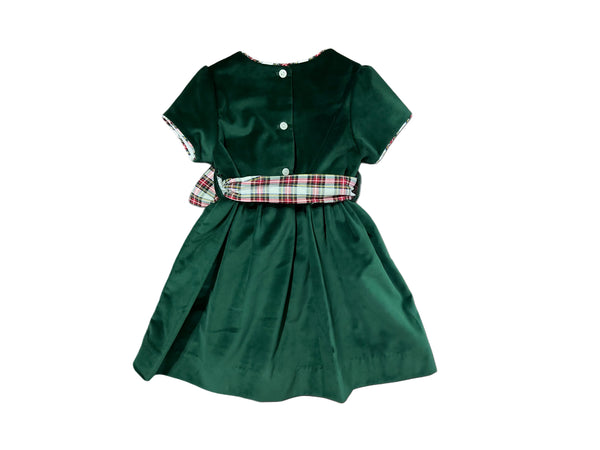 CHARLOTTE DRESS S/S PIPE  - HUNTER GREEN VELVETEEN