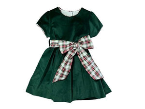 CHARLOTTE DRESS S/S PIPE  - HUNTER GREEN VELVETEEN