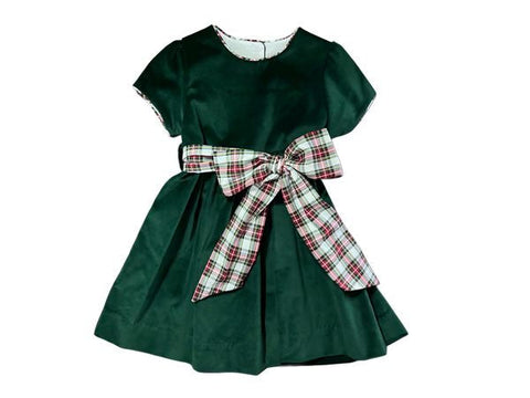 CHARLOTTE DRESS S/S PIPE  - HUNTER GREEN VELVETEEN