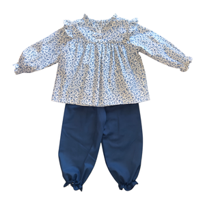 NANCY GIRL BLOOMER SET L/S   - NAVY FLORAL VINE