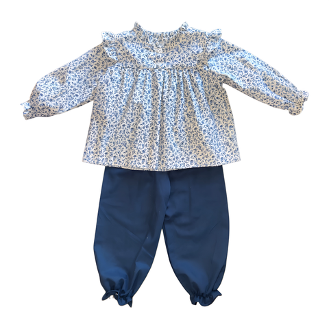 NANCY GIRL BLOOMER SET L/S   - NAVY FLORAL VINE