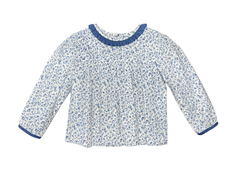 CHRITY TOP L/S BIAS  - NAVY FLORAL VINE