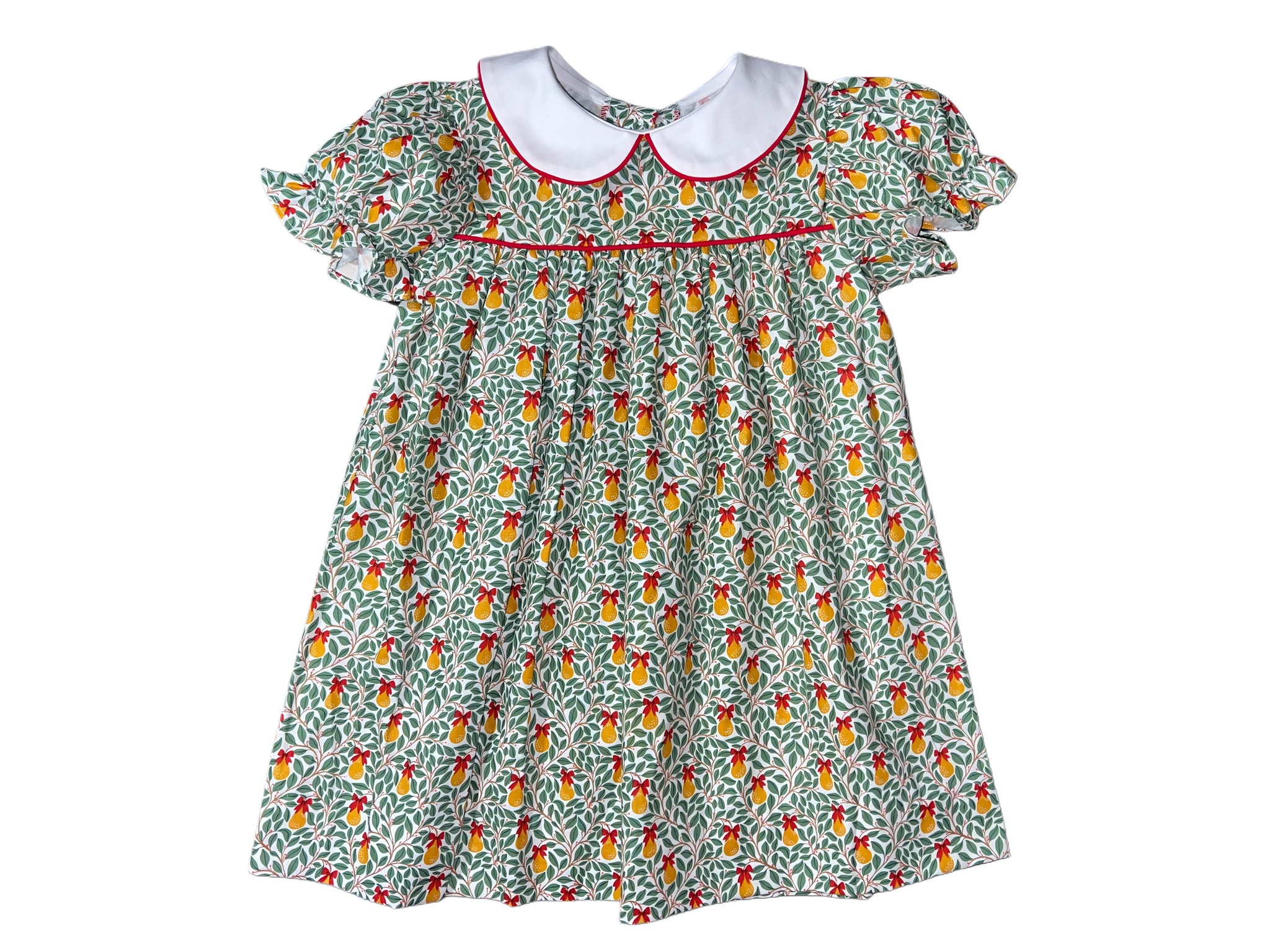 AVA DRESS S/S  - PEAR W/ RED BOW