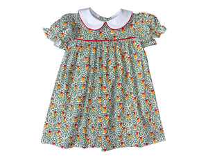 AVA DRESS S/S  - PEAR W/ RED BOW