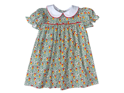 AVA DRESS S/S  - PEAR W/ RED BOW