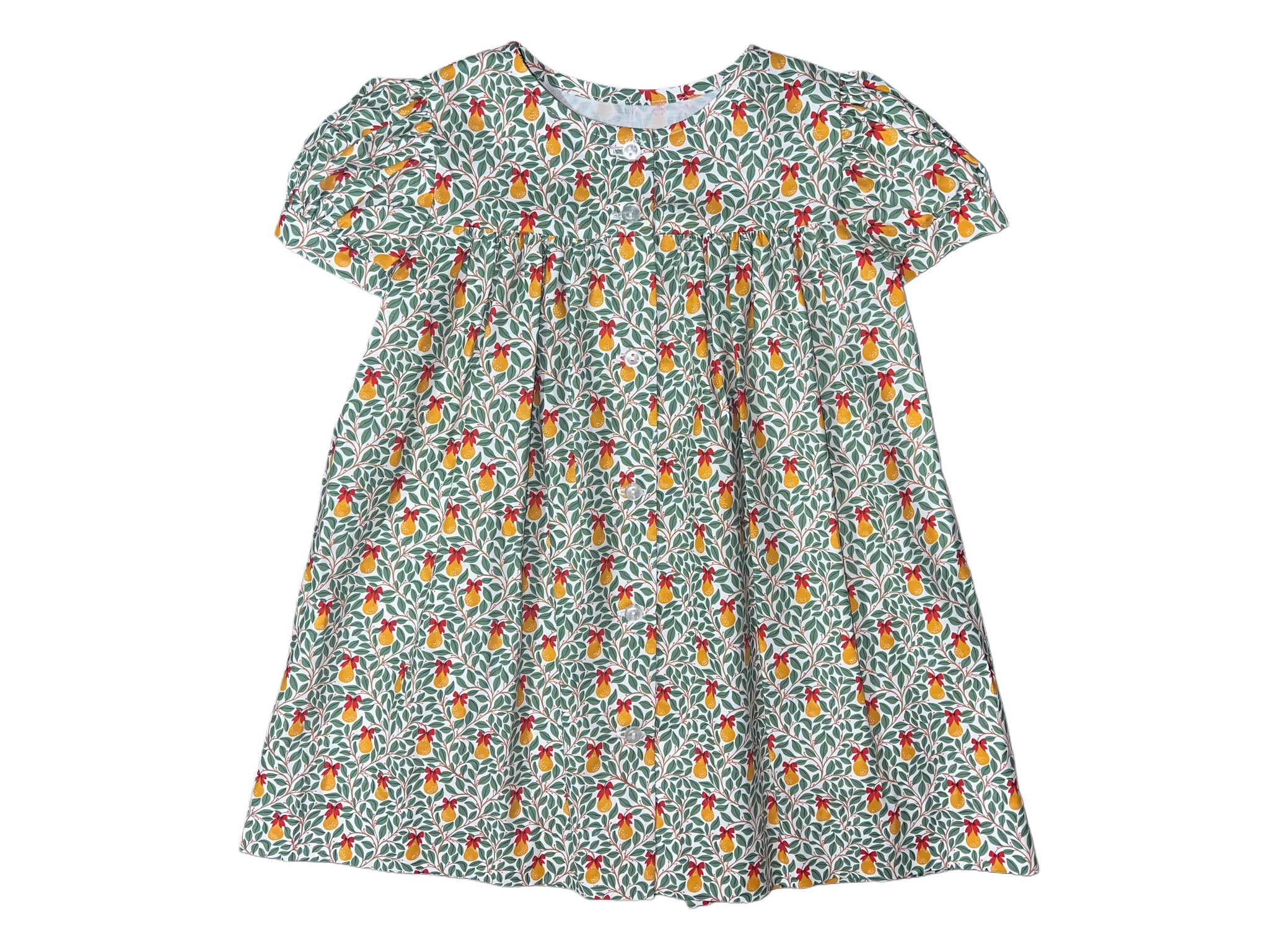 CLARA DRESS  - PEAR W/ RED BOW