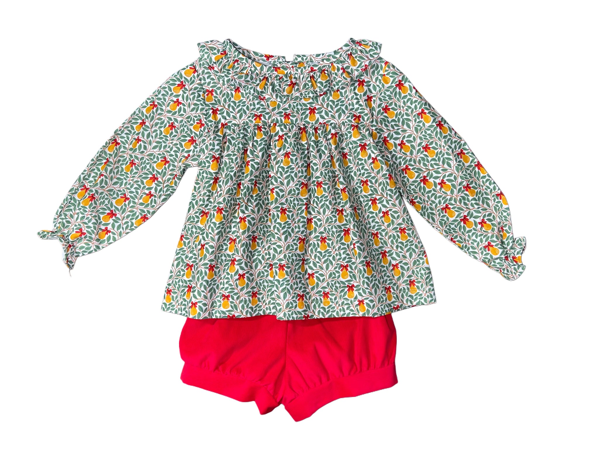 KATIE BAND SHORT SET L/S 1/8 - PEAR W/ RED BOW