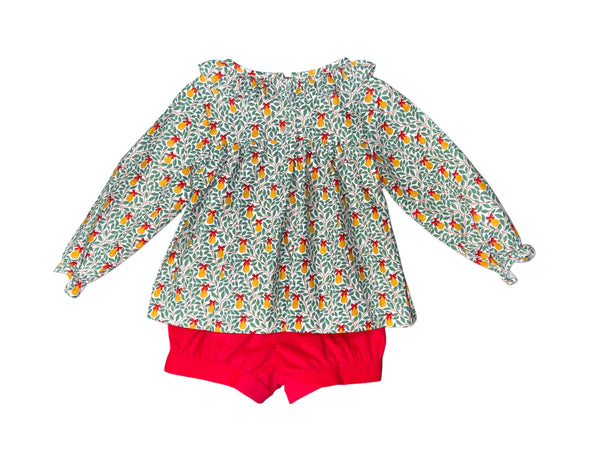 KATIE BAND SHORT SET L/S 1/8 - PEAR W/ RED BOW