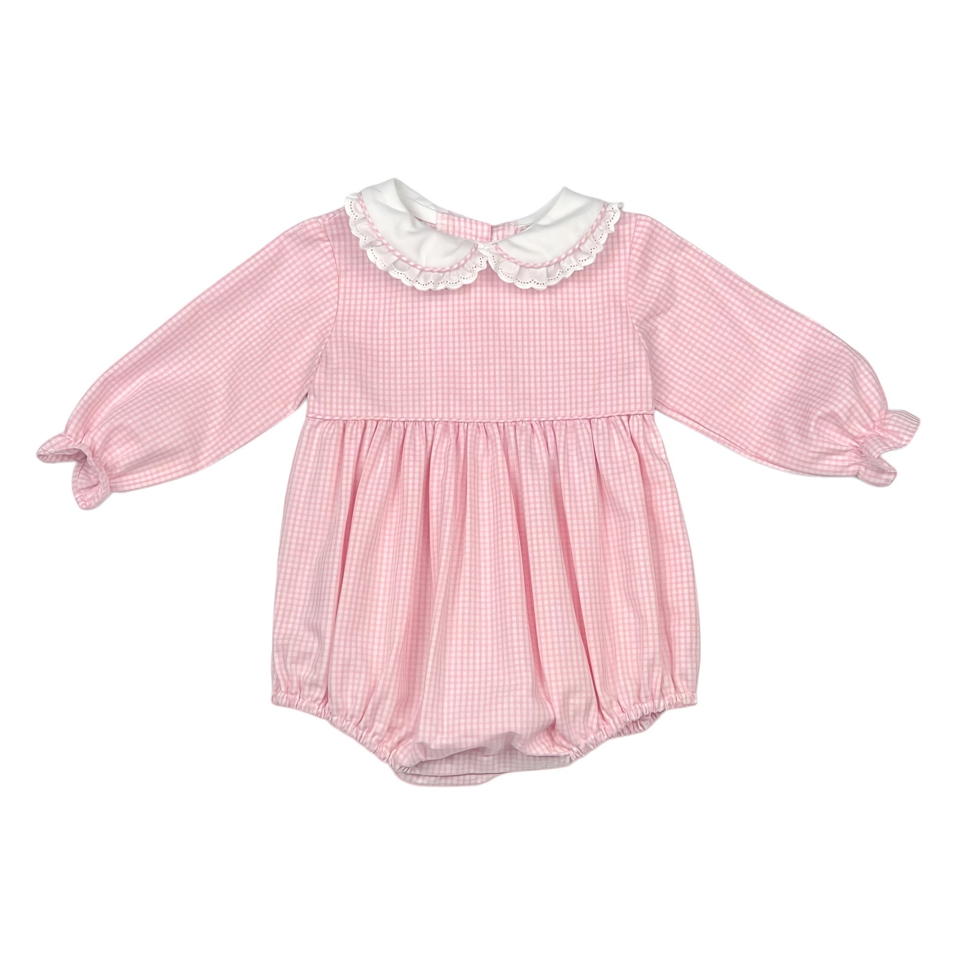 CHARLOTTE BUBBLE L/S  LACE - PINK CHECK OXFORD