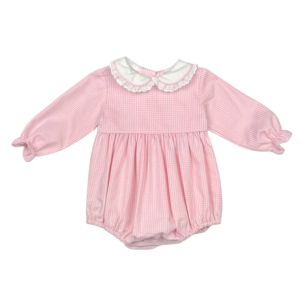 CHARLOTTE BUBBLE L/S  LACE - PINK CHECK OXFORD