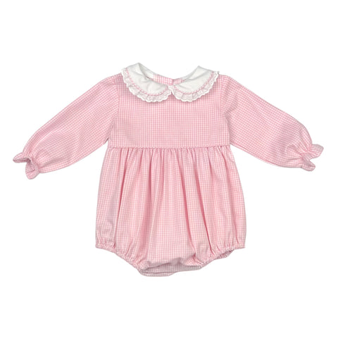 CHARLOTTE BUBBLE L/S  LACE - PINK CHECK OXFORD