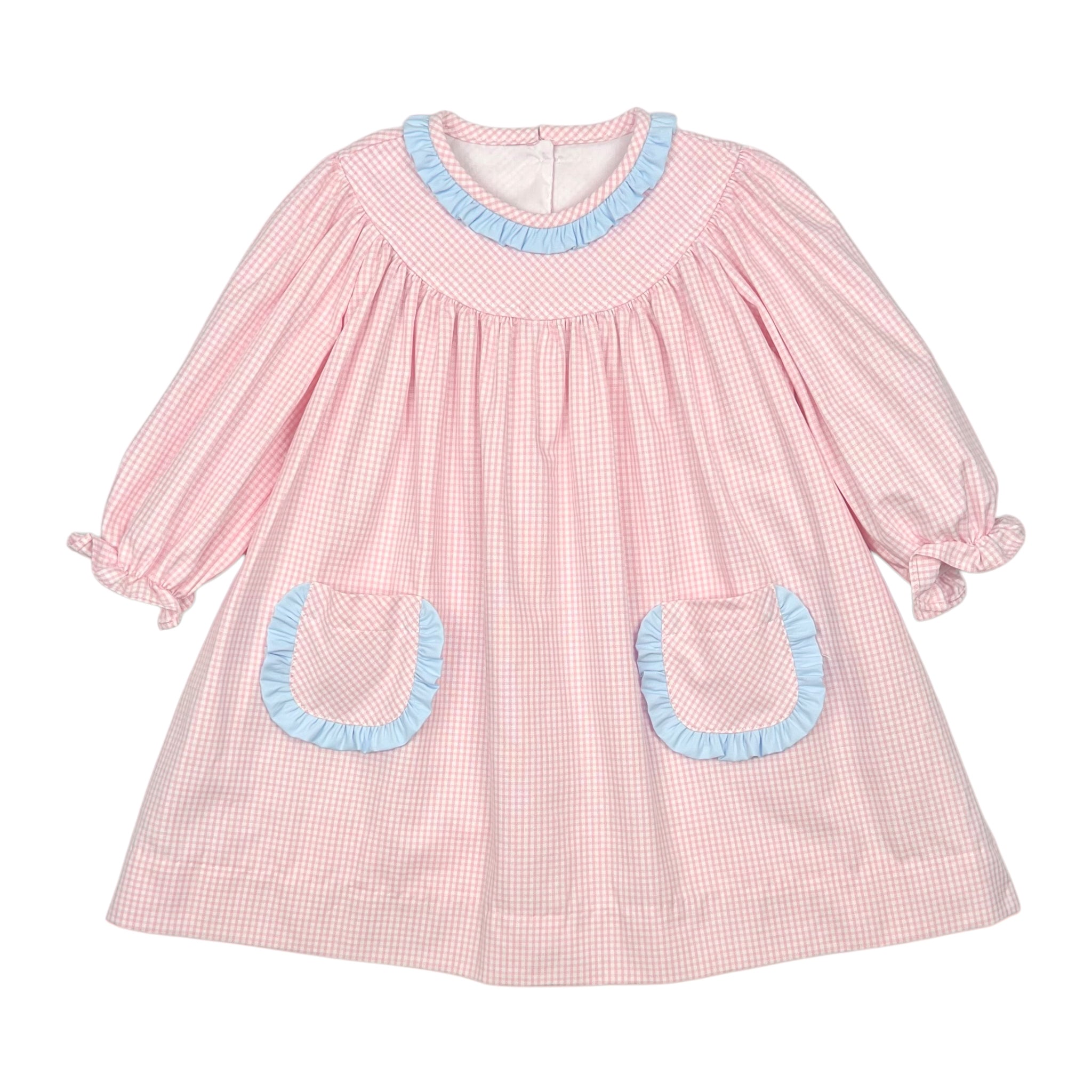 BROOKLYN DRESS L/S  - PINK CHECK OXFORD