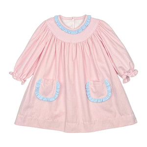 BROOKLYN DRESS L/S  - PINK CHECK OXFORD
