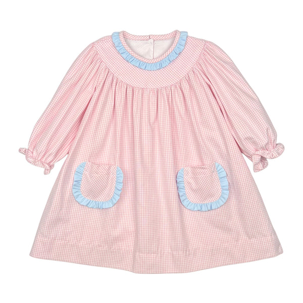 BROOKLYN DRESS L/S  - PINK CHECK OXFORD