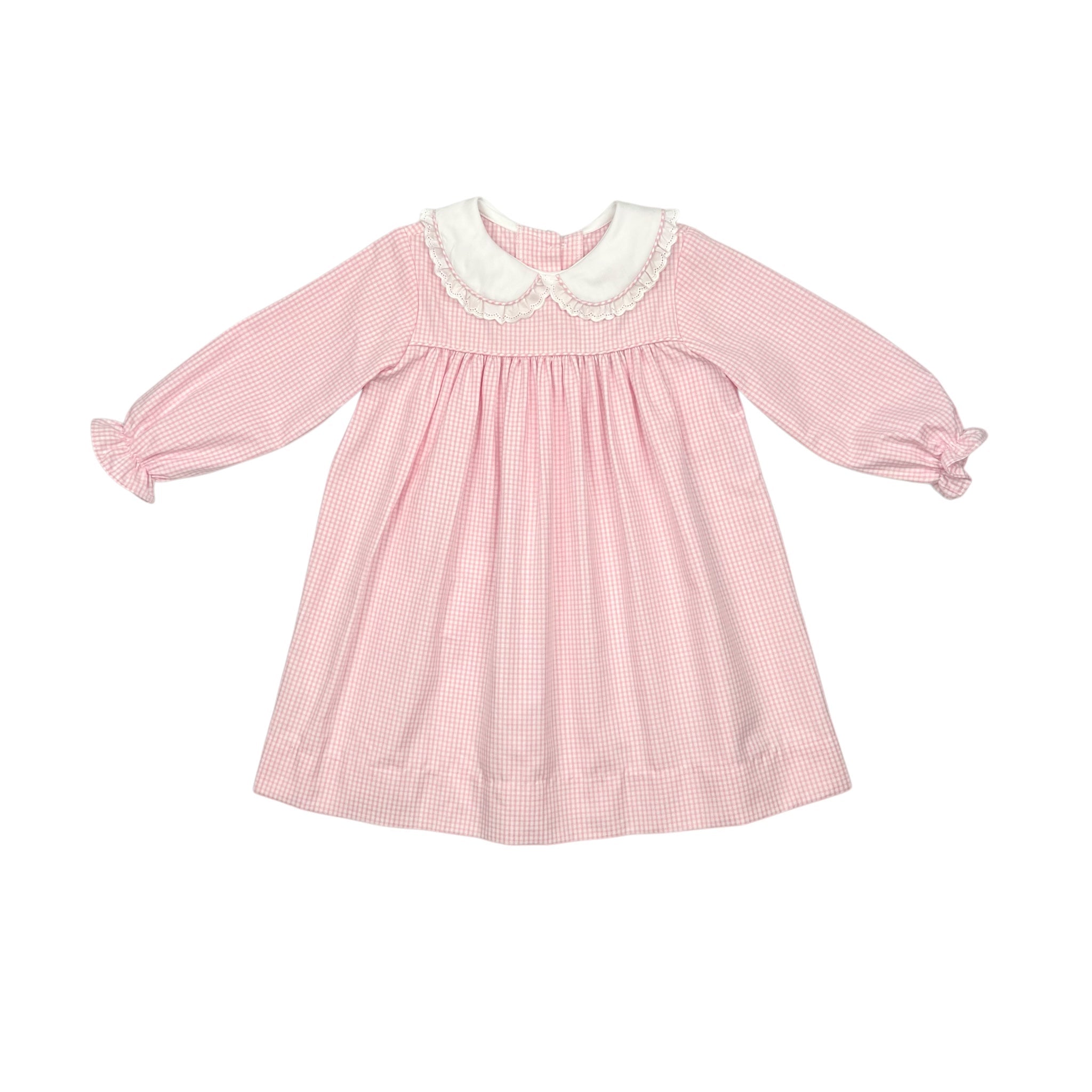 CHRISTY DRESS L/S LACE - PINK CHECK OXFORD