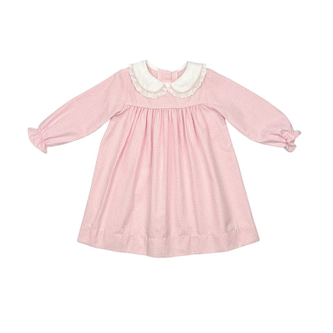 CHRISTY DRESS L/S LACE - PINK CHECK OXFORD