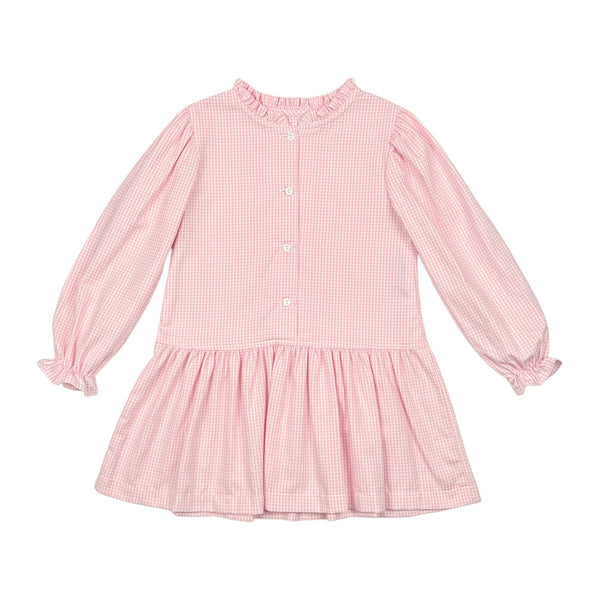 LESLIE DRESS BUTTON FRONT  L/S - PINK CHECK OXFORD