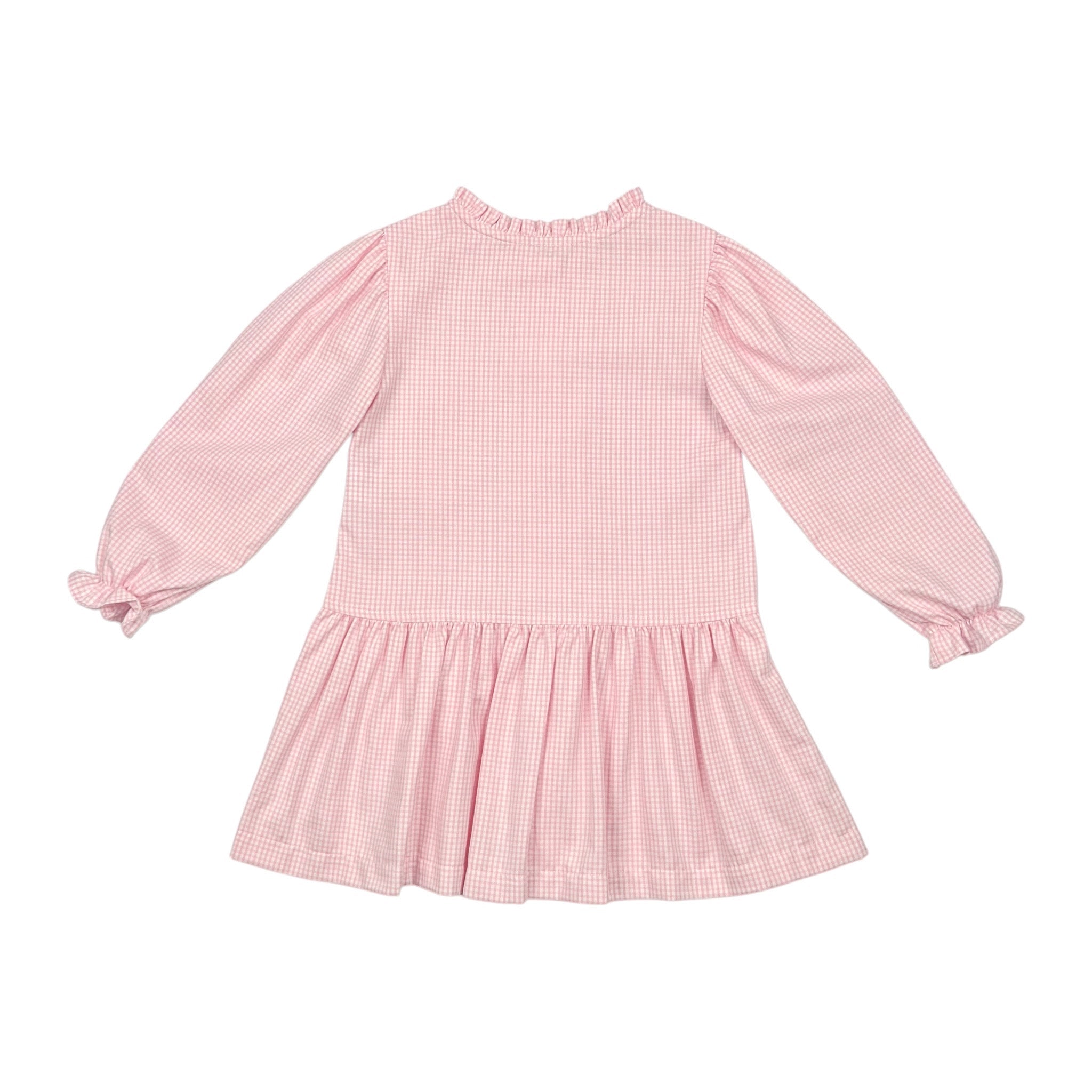 LESLIE DRESS BUTTON FRONT  L/S - PINK CHECK OXFORD