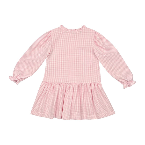 LESLIE DRESS BUTTON FRONT  L/S - PINK CHECK OXFORD