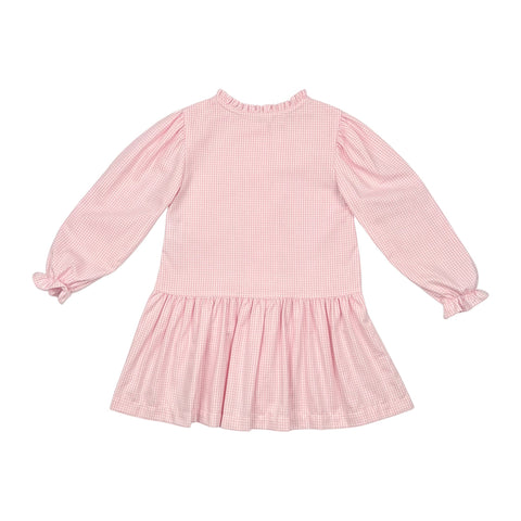 LESLIE DRESS BUTTON FRONT  L/S - PINK CHECK OXFORD