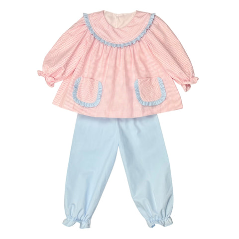 BROOKLYN  BLOOMER PANT SET  - PINK CHECK OXFORD
