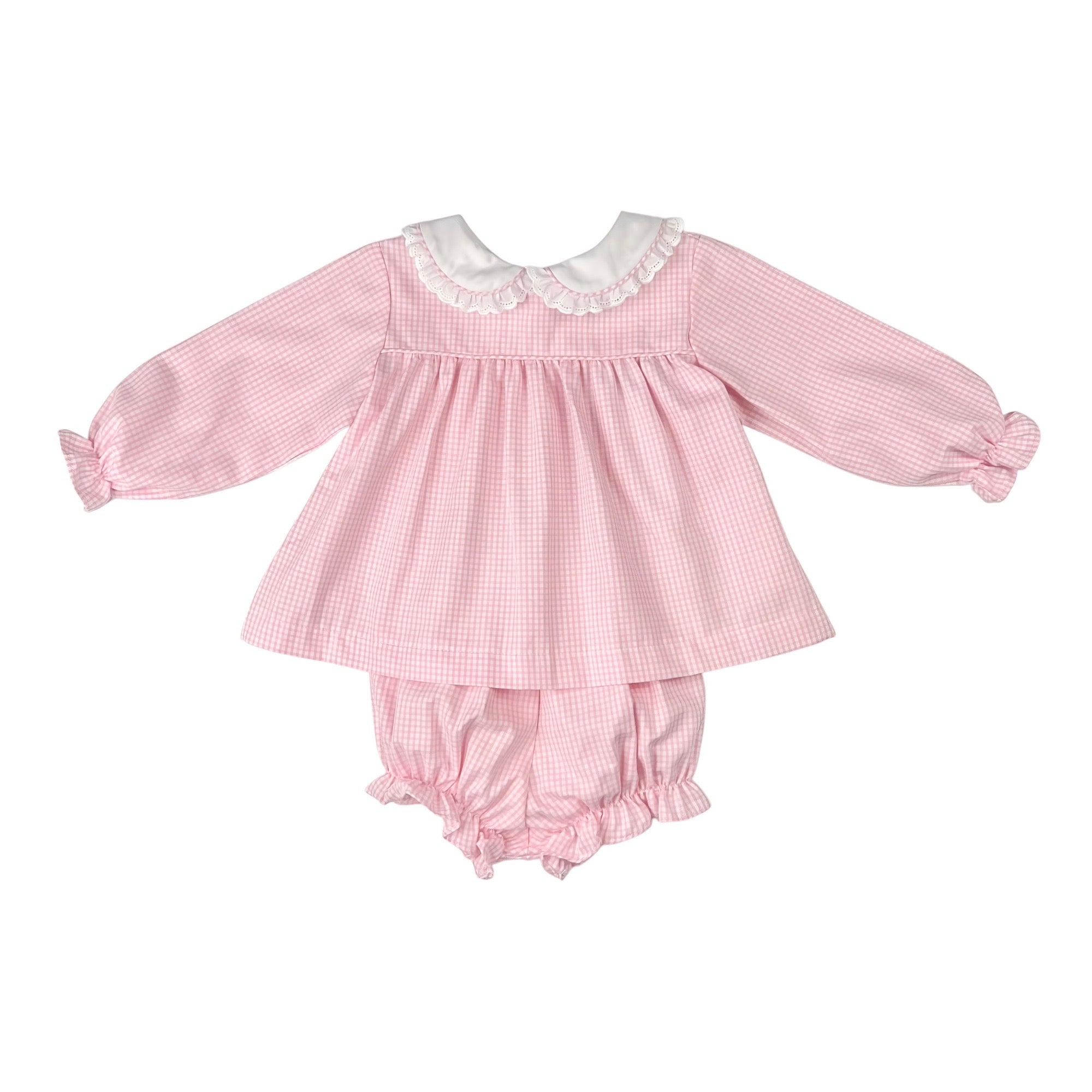 CHRISTY BLOOMER SET L/S  LACE - PINK CHECK OXFORD