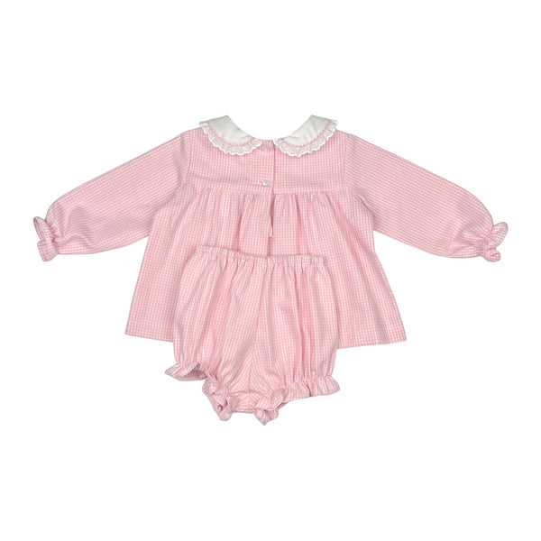 CHRISTY BLOOMER SET L/S  LACE - PINK CHECK OXFORD
