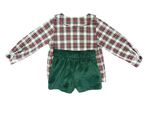 DB BOY SHORT SET  L/S  COVER BUTTON - RED/GREEN PLAID