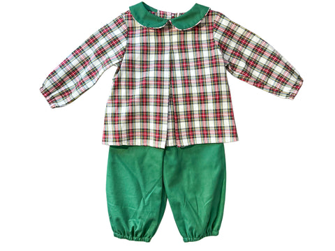 DIAPER BLOOMER PANT SET  - RED/GREEN PLAID