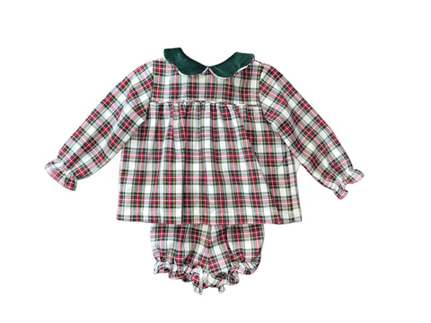 CHRISTY L/S GIRL BLOOMER SET - RED/GREEN PLAID