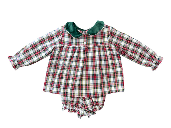 CHRISTY L/S GIRL BLOOMER SET - RED/GREEN PLAID