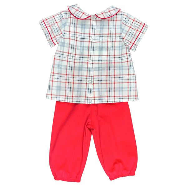 DIAPER BOY BLOOMER PANT SET  - RED/WHITE/ BLUE PLAID