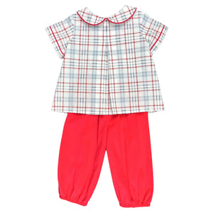 DIAPER BOY BLOOMER PANT SET  - RED/WHITE/ BLUE PLAID
