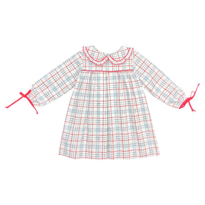 FIONA DRESS L/S TIES LACE - RED/WHITE/ BLUE PLAID