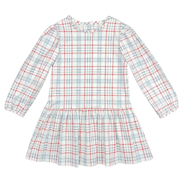 LAYLA DRESS L/S BIAS  - RED/WHITE/ BLUE PLAID