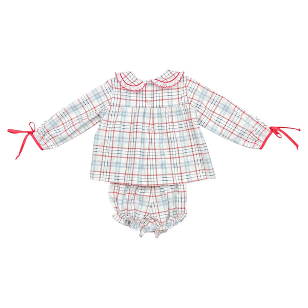 FIONA BLOOMER SET L/S TIES LACE - RED/WHITE/ BLUE PLAID