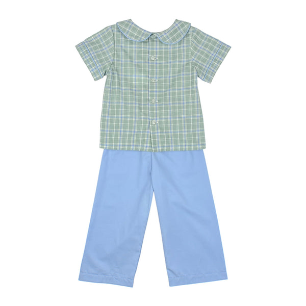 BOB BOY PANT SET S/S - SAGE/ PERI PLAID