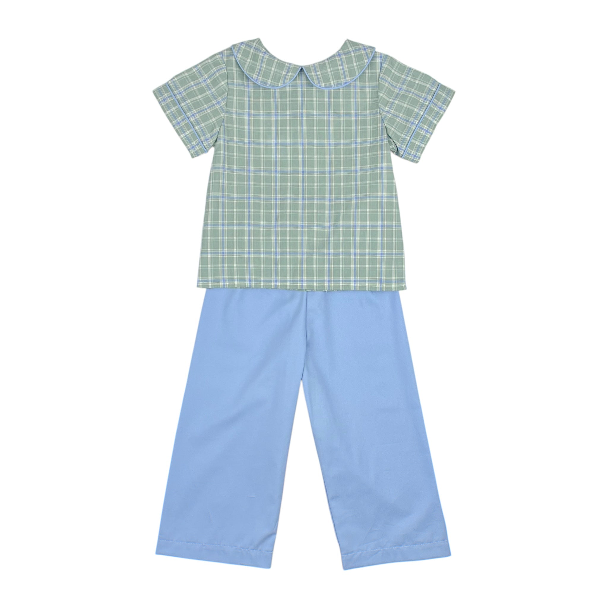 BOB BOY PANT SET S/S - SAGE/ PERI PLAID