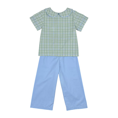 BOB BOY PANT SET S/S - SAGE/ PERI PLAID
