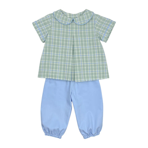 DIAPER BOY BLOOMER SET  - SAGE/ PERI PLAID
