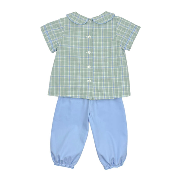 DIAPER BOY BLOOMER SET  - SAGE/ PERI PLAID