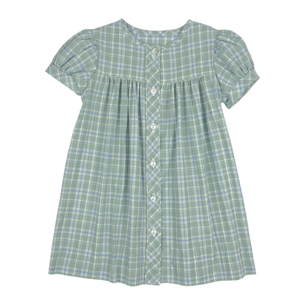 CLARA DRESS  - SAGE/ PERI PLAID