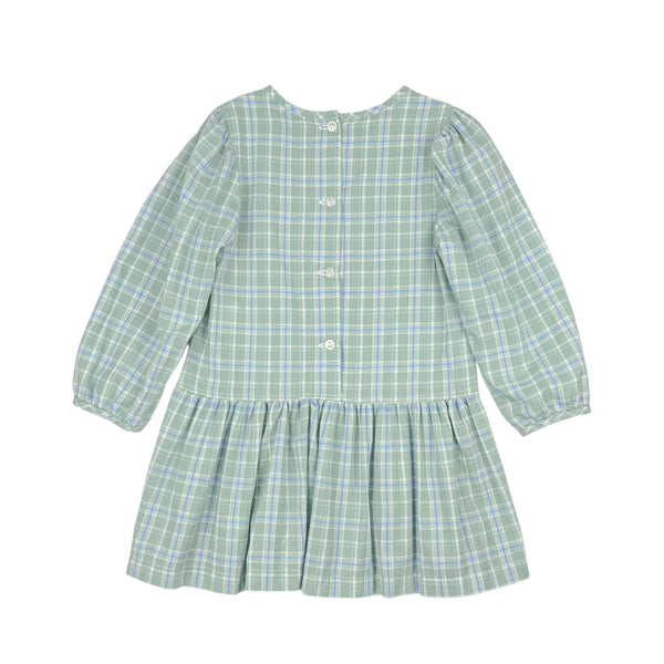 LAYLA DRESS L/S BIAS  - SAGE/ PERI PLAID