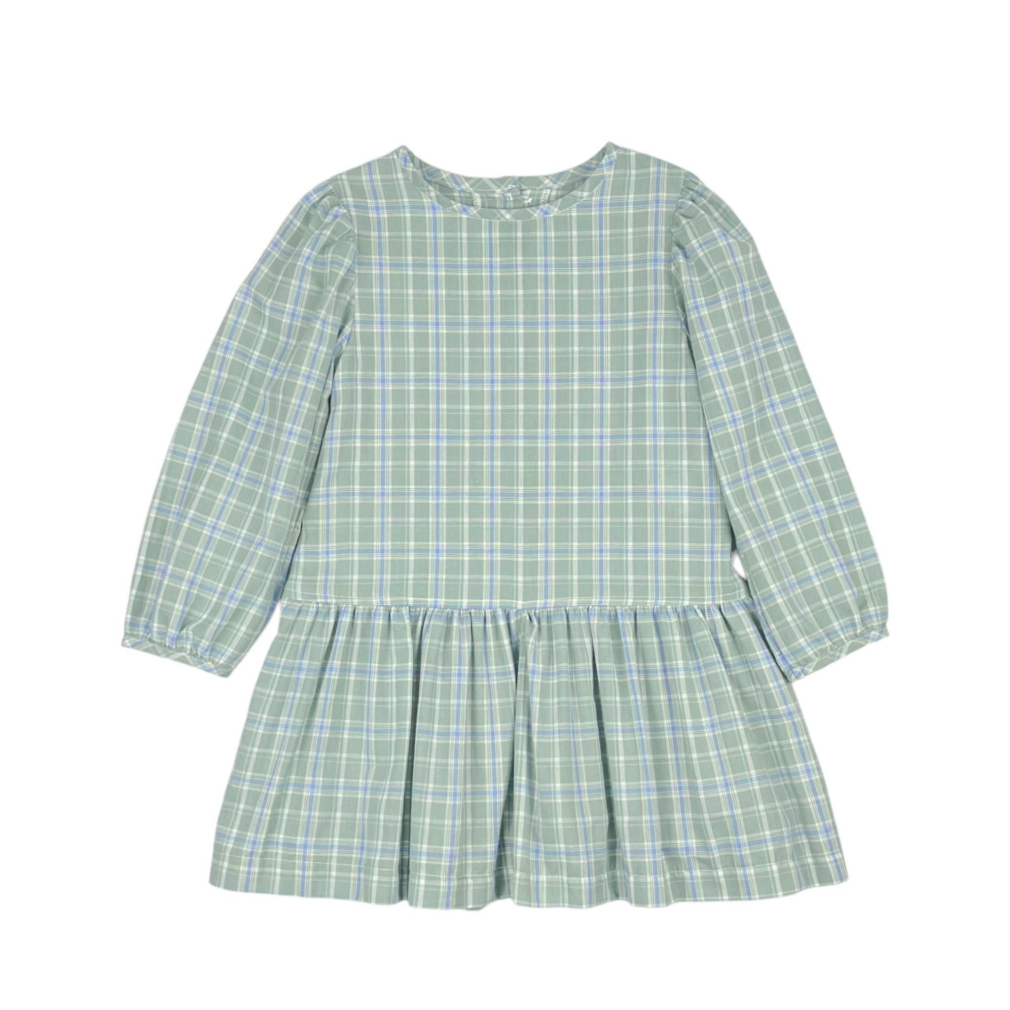 LAYLA DRESS L/S BIAS  - SAGE/ PERI PLAID