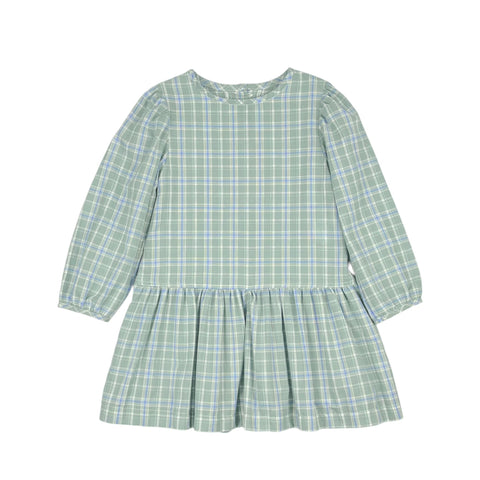 LAYLA DRESS L/S BIAS  - SAGE/ PERI PLAID