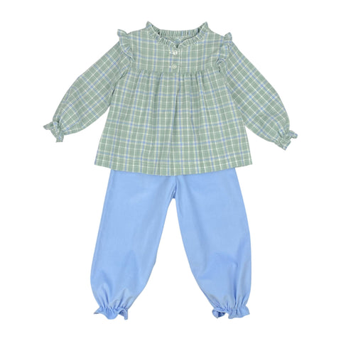 NANCY GIRL BLOOMER PANT  - SAGE/ PERI PLAID