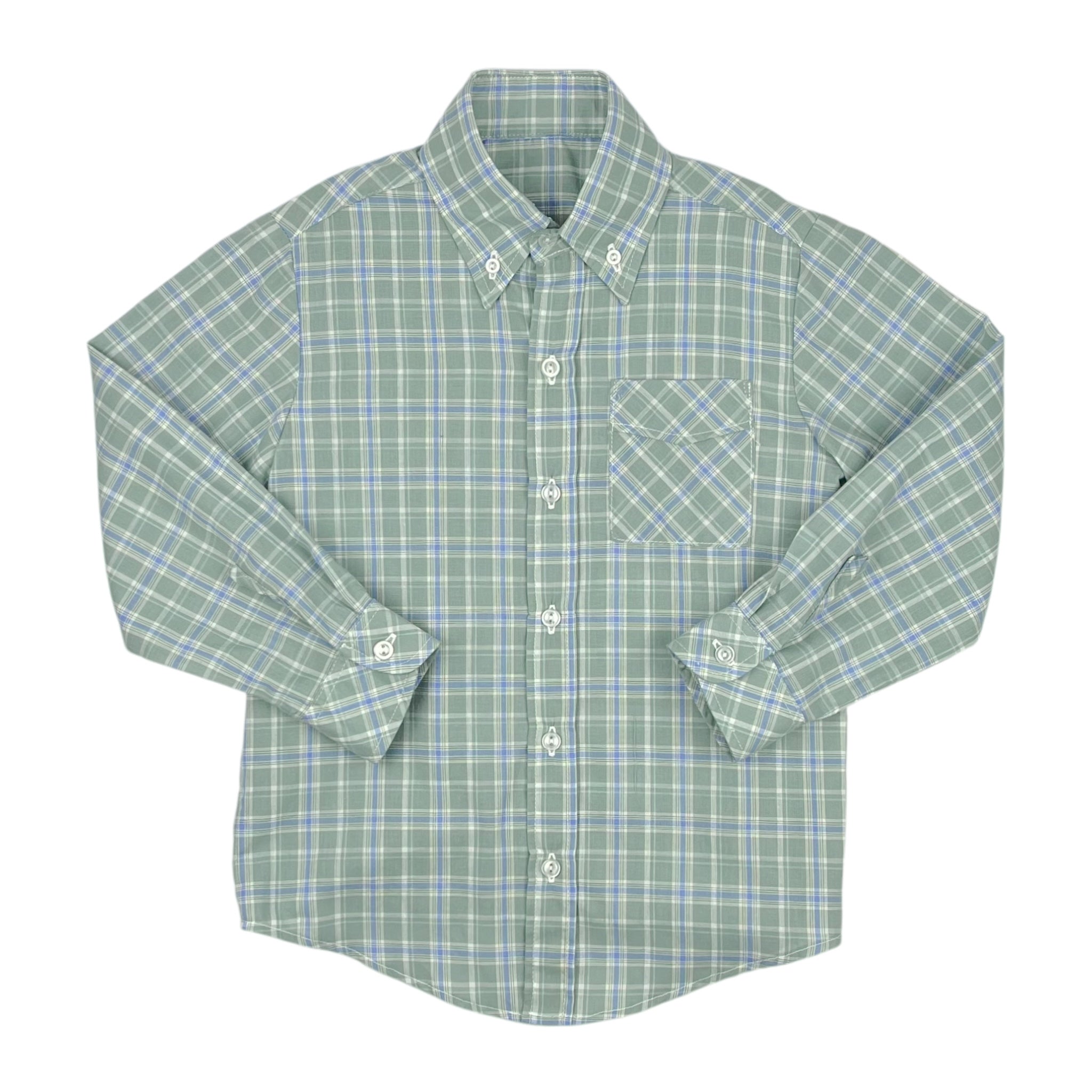 BUTTON DOWN SHIRT  - SAGE/ PERI PLAID