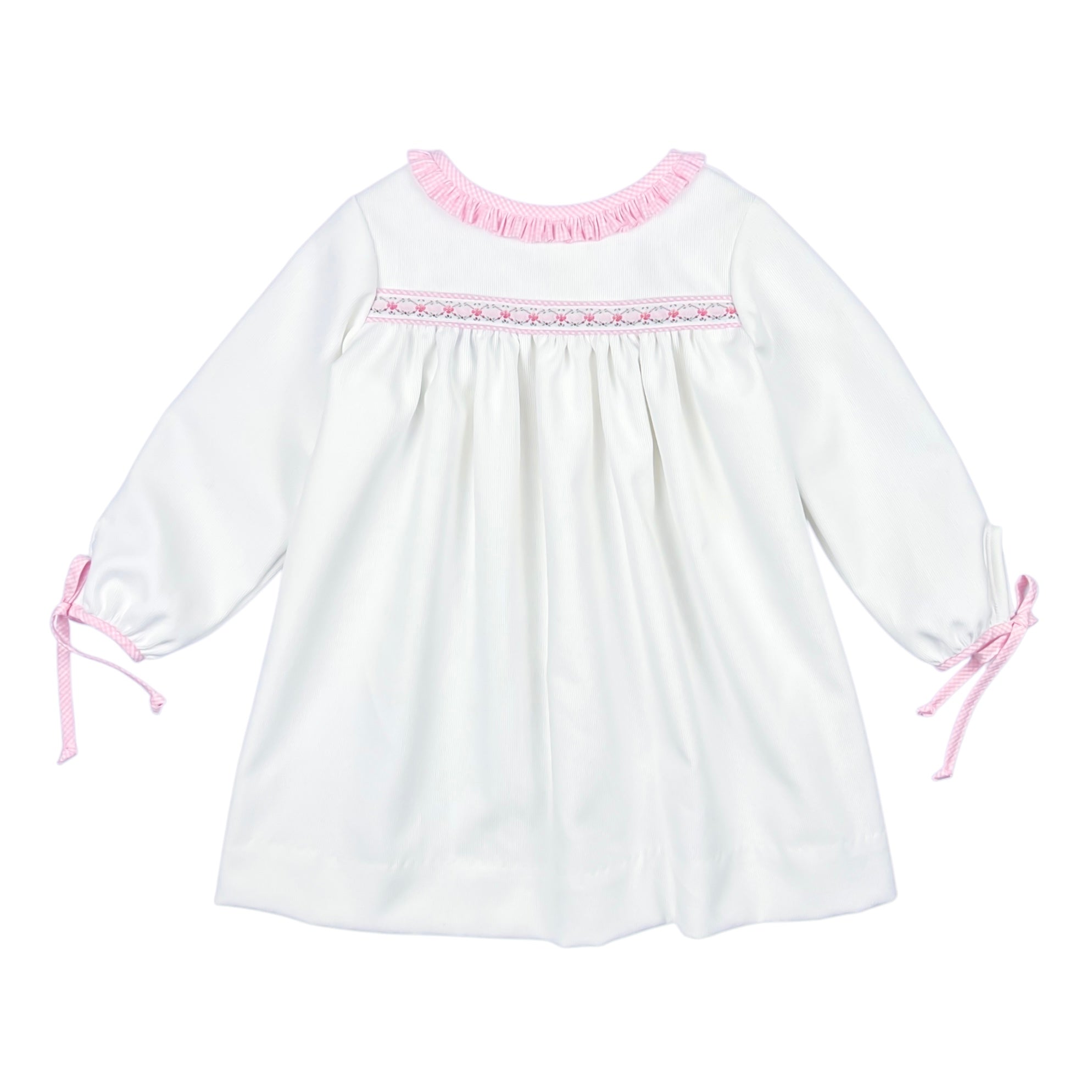 CHRISTY DRESS L/S TIES RIBBON - WHITE CORD