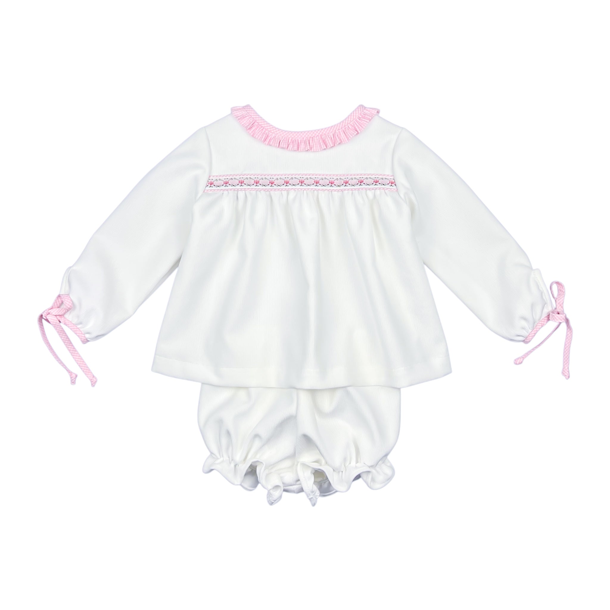 CHRISTY GIRL BLOOMER SET RIBBON - WHITE CORD