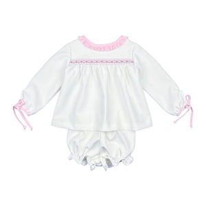 CHRISTY GIRL BLOOMER SET RIBBON - WHITE CORD